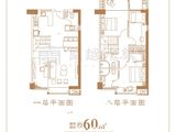 龙旺闽越水镇华府壹号_1室2厅2卫 建面60平米